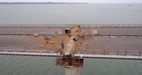 Construction of the Crimea Bridge on March 22, 2018 Stock Footage 89156111