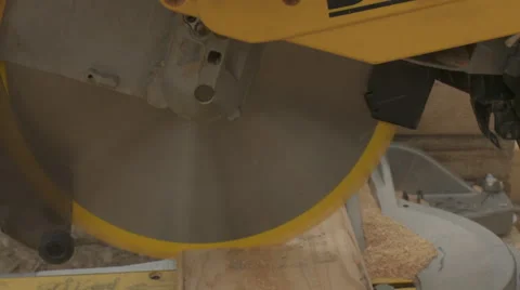 Construction, CU side-view of cut with a miter saw Stock Footage 47376470