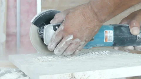 Construction Custom Installer Grinding Stone Stock Footage 220106336
