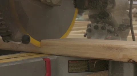 Construction, cutting with miter saw MCU Stock Footage 47376437