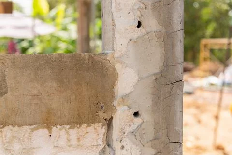 Construction damage assessment building site urban environment close-up vie.. Stockfoto's