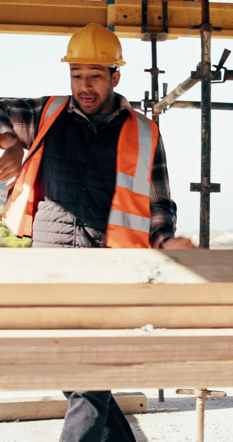 Construction, dancing or Asian man on site with break, rhythm or fun groove with Stock Footage 336265233