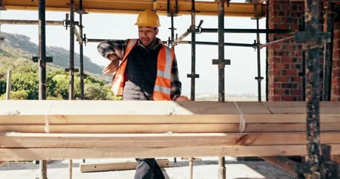 Construction, dancing or man on site with achievement, rhythm or playful groove Stock Footage 336260628