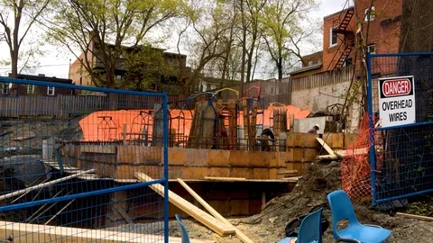 Construction danger overhead wires Stock Footage 86704174