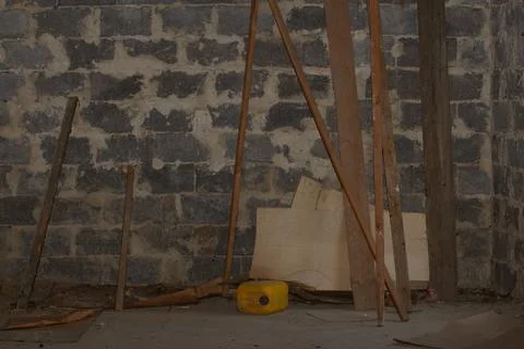 Construction debris, mess during repairs. Stock Photos