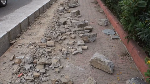 Construction-debris-sidewalk Stock Footage 92289606