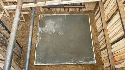 Construction of deep engineering communications. A pit for construction with a Stock Photos