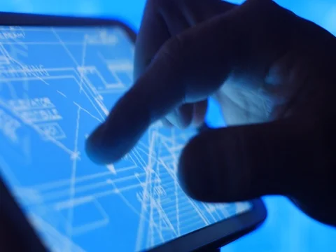 Construction design and development blueprint on cloud computing device 库存影片 74077054