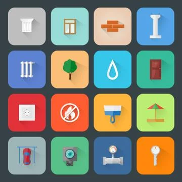 Construction Development and Architecture Flat Style Vector Icons with Long Stock Illustration