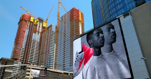 Construction development with cranes and digital billboards in Los Angeles, 4K Video stock 88987960