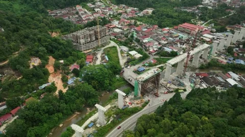Construction Development of ECRL Gombak Area with Urban Landscape Stock Footage 320752315