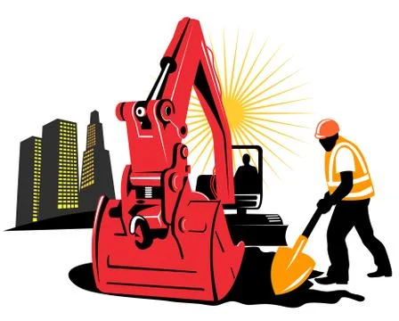 Construction digger mechanical excavator Stock Illustration