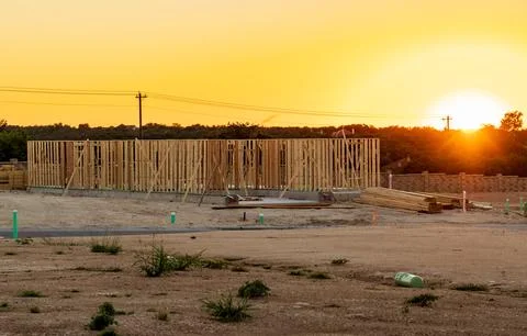 Construction of the dimensional lumber framing for single family home in Texas Stock Photos
