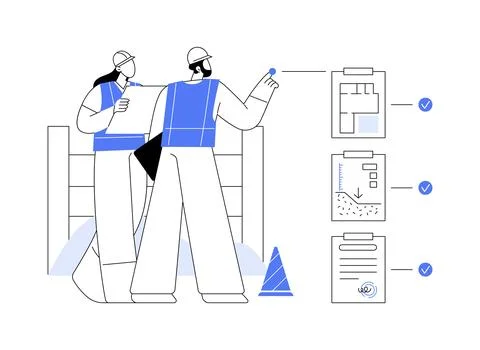 Construction documents abstract concept vector illustration. Illustrazione stock