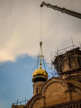 Construction of a dome on the church tower Stock Photos