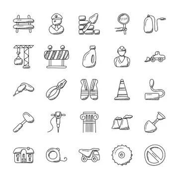Construction Doodle Icons Pack Illustrazione stock