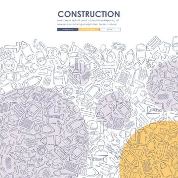 Construction Doodle Website Template Design Stock Illustration