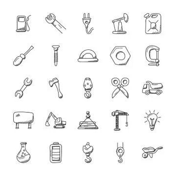 Construction Doodles Icons Set Stock Illustration