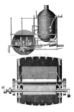 Construction drawings of the steam traction engine by Simon Stevens vertical 스톡 사진