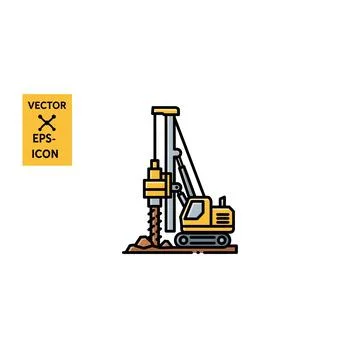 Construction drill rig machine drilling ground - vector icon Stock Illustration