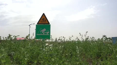 Construction Dump Truck Warning Sign In Overgrown Grass Field Видео 333573864