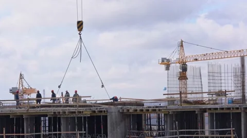 Construction of dwelling house, work on the upper floors Stock Footage 130619314