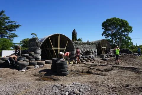 Construction of an Earthship hotel Stock Photos