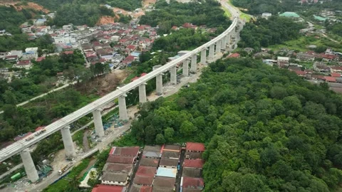 Construction of ECRL Bridge in Gombak Area Amid Development Progress Stock Footage 320752371