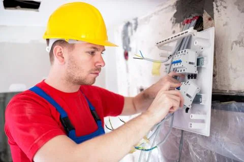 Construction of electric system inside a building Stock Photos