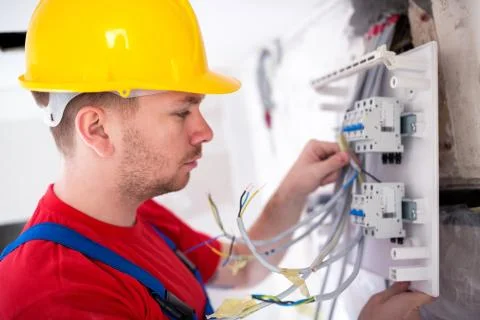 Construction of electric system inside a building Stock Photos