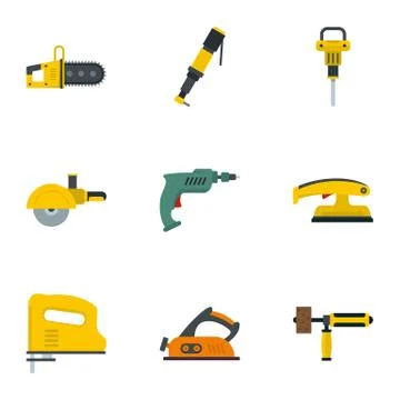 Construction electric tool icon set, flat style Stock Illustration