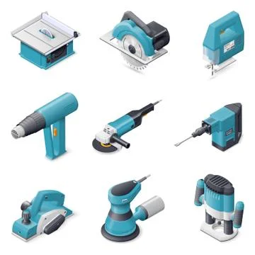 Construction electric tools icon set Stock Illustration