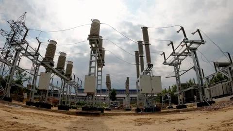Construction of an electrical substation in Ukraine Stock Footage 346141106