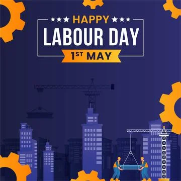 Construction Elements, Crane Vector, Labor Day Vector on Blue Background, Har Stock Illustration
