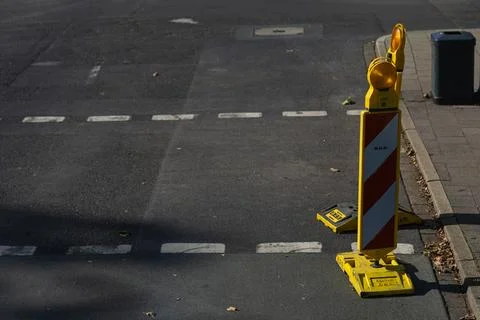 Construction elements on the road in the city Stock Photos
