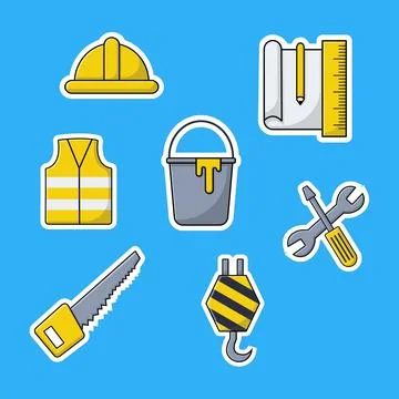 Construction Elements Vector Sticker Set Stock Illustration