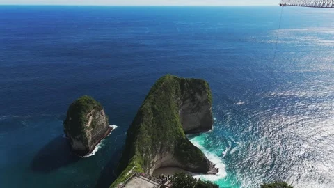 Construction of the elevator on Bali's Kelingking beach is progressing. Aerial Stock Footage 313712934