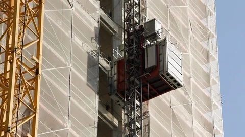 Construction Elevator Going Up Building Wall Stock Footage 105651958