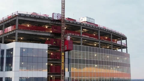 Construction Elevator on a Highrise 4K Stock Footage 233032349