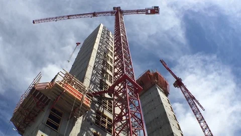 Construction Elevator Tower Crane Tilt down Stock Footage 81458256