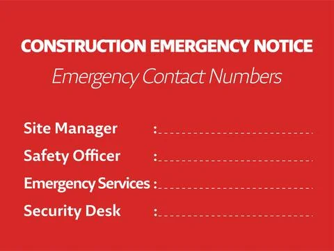 Construction Emergency Notice Information Notice Board for Construction Stock Illustration