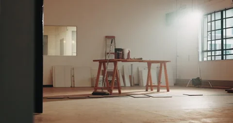 Construction, empty or remodeling with table, building site or development in Stock Footage 341562455