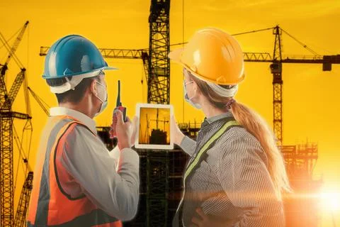 Construction Engineer/ Architect Builder Teamwork Inspection Civil Work at Co Stock Photos