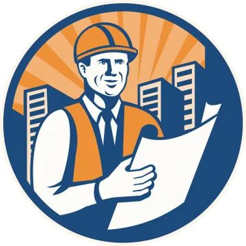 Construction engineer architect foreman retro Stock Illustration