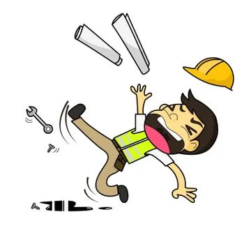 Construction engineer architect worker slipping on grease vector illustration Stock Illustration
