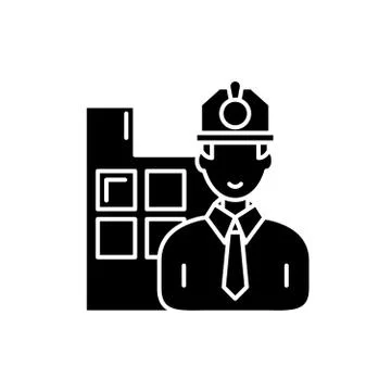 Construction engineer black icon, vector sign on isolated background Stock Illustration