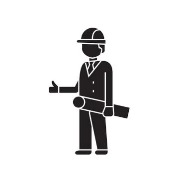 Construction engineer black vector concept icon. Construction engineer flat Illustrazione stock