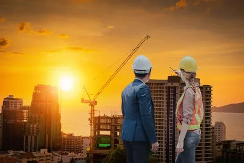 Construction Engineer Builder and Business Man Teamwork Inspection Civil Work Stock Photos