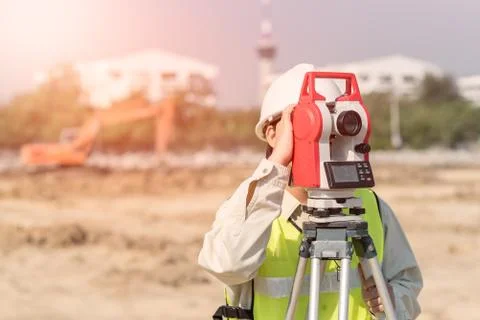 Construction engineer checking construction site for new Infrastructure Stock Photos