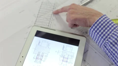 Construction engineer checking drawings using a tablet Stock Footage 154682131